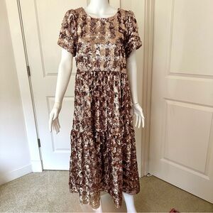 Maeve by Anthropologie Bernadette Sequin Midi dress in Rose Gold Size Medium
